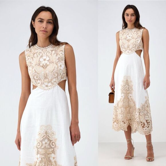 Zimmermann Dresses & Skirts - Zimmermann Embroidered Midi Dress 0 Lace Bridal Cut Out